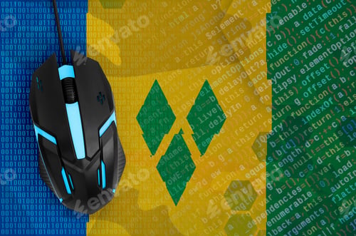Preview: Saint Vincent and the Grenadines flag and modern backlit computer mouse