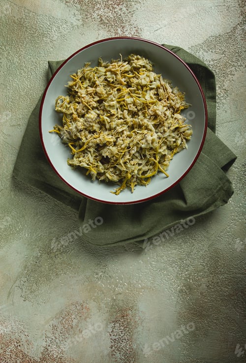 Preview: Jonjoli, Colchian klekachka, Georgian appetizer, pickled jonjoli, no people