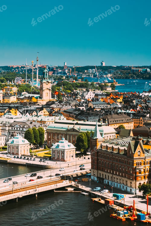 Preview: Stockholm, Sweden. Great Church In Cityscape Skyline. Elevated View Of City Center