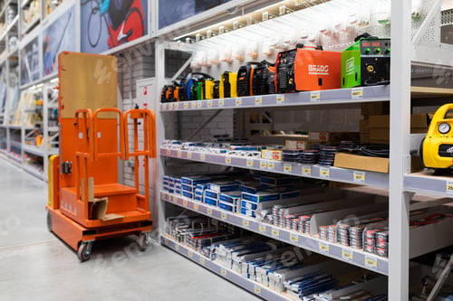Preview: MINSK, BELARUS - April 01, 2020: various hardware store with a large selection of welding machines