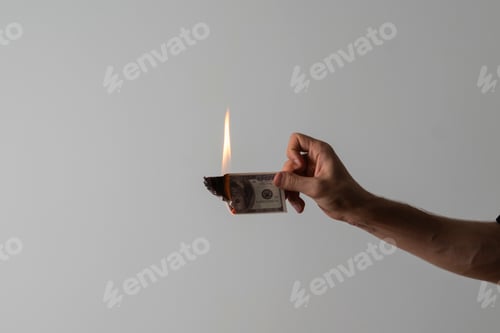 Preview: dollar bill is burning in flames, finance economy crisis