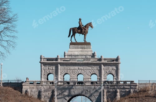 Preview: Soldier On A Horse Statue On A Blue Skies