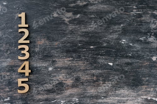Preview: Numbers 1, 2, 3, 4, 5 on a dark vintage wooden background.