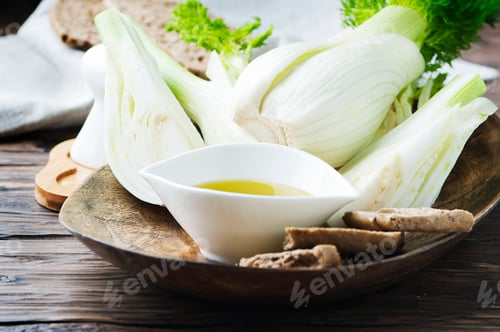 Preview: Fresh sweet fennel on the wooden table