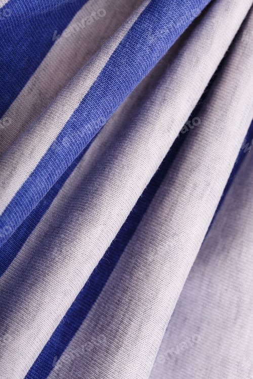 Preview: Natural Cotton Fabric In A Blue Gray Strip.
