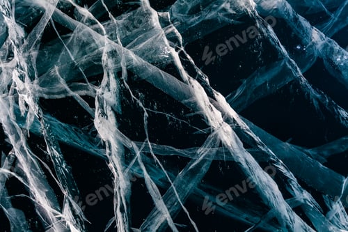 Preview: Ice with cracks in Lake Baikal in winter. Siberia, Russia