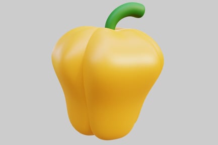 Preview: Vibrant Yellow Pepper with Fresh Green Stem on Neutral Gray Background