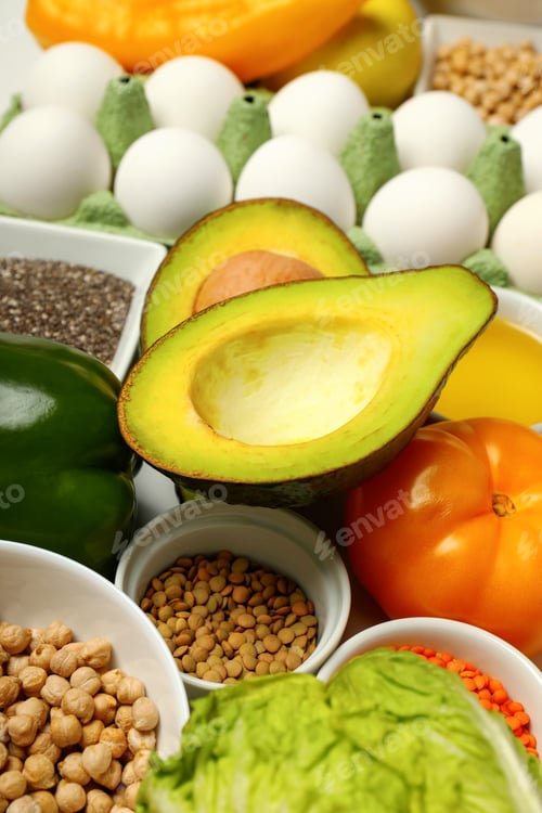 Preview: Concept of grocery, composition with different food