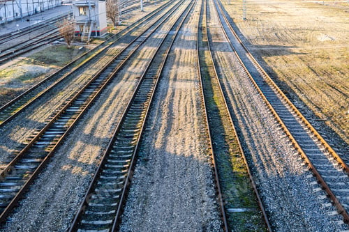 Preview: above view empty railway tracks on sunny day