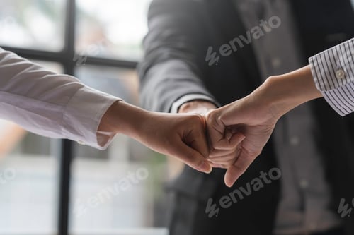 Preview: Businessman or partner in Asia team businessmen clenching fists After completing the agreement in th