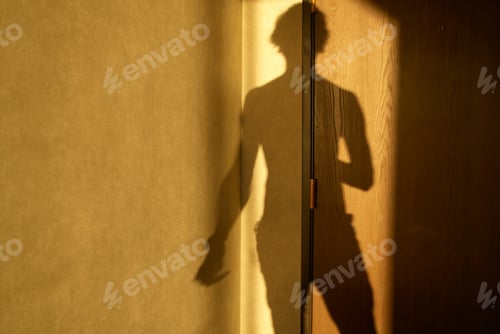 Preview: Shadow of man on hotel room door