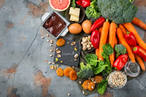 Preview: Assortment of diet food ingredients rich in vitamin a