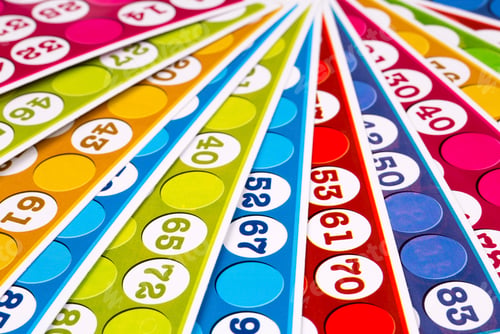 Preview: Colorful card game background. Tombola bingo cards.