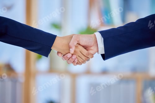 Preview: Welcome, hands and handshake closeup by business people in office for interview, meeting or recruit