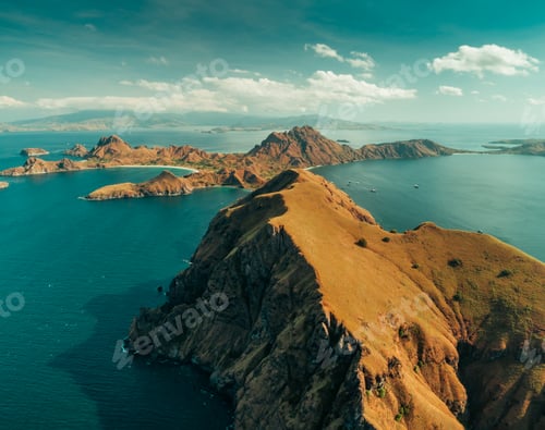 Preview: Aerial drone shot cliffs and ocean. Komodo park