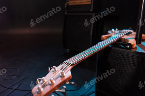 Preview: Close-up view of electric guitar for hard rock concert on stage