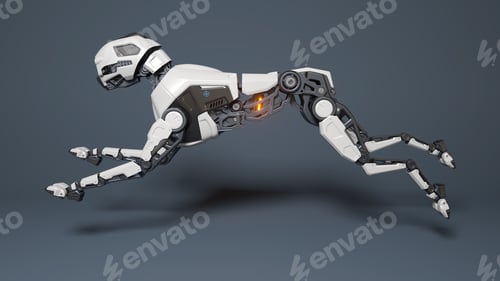 Preview: Robot dog runs on a gray background.