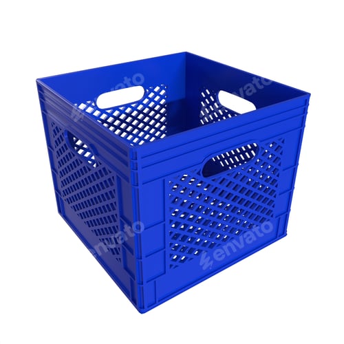 Preview: 3D rendering of a blue plastic crate isolated on white background