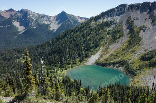 Preview: View of Hopkins Lake in a valley from the Pacific Crest Trail