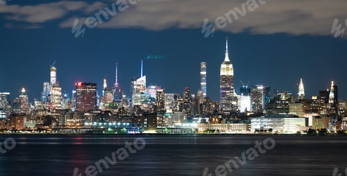 Preview: Night Landscape River Reflection New York City Skyline Empire St