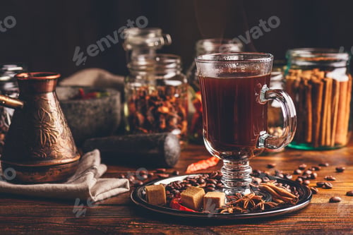 Preview: Cup of Coffee with Cezve and Oriental Spices.