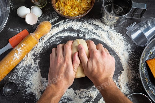 Preview: Homemade making dough of pizza, pierogi. Preparation dough for cooking