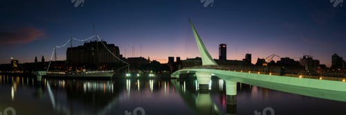 Preview: Panoramic view of Puente de la Mujer footbridge at night, Puerto Madero, Buenos Aires, Argentina