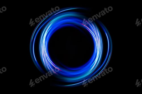 Preview: Neon design circle element lights glow and flash technology abstract background.