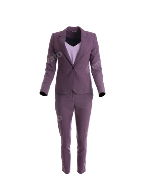 Preview: Elegant purple suit and tank top on mannequin against white background. Women's clothes