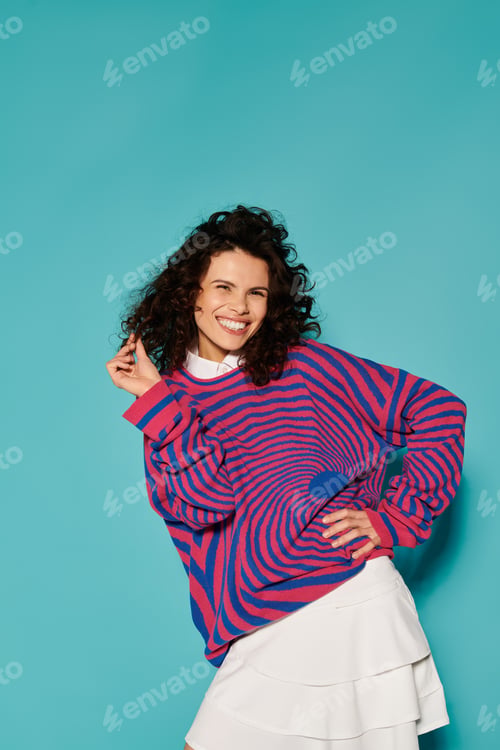 Preview: Bright fashion expression from a young woman in a stylish setting showcasing vibrant colors