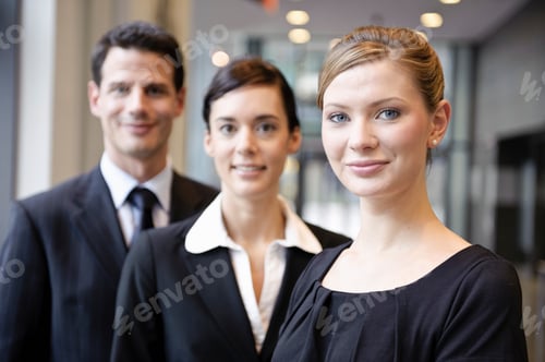 Preview: Portrait of business people, smiling