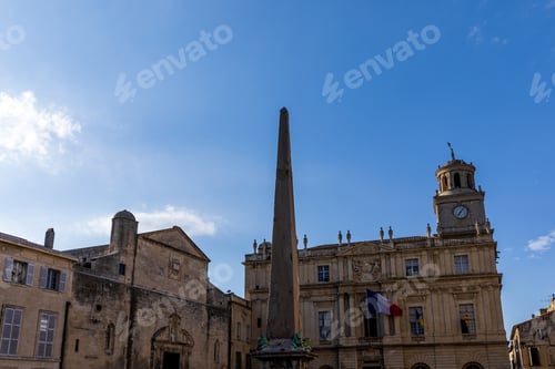 Preview: Arles town hall on Place de la Republique (Republic Square) and obelisk, France