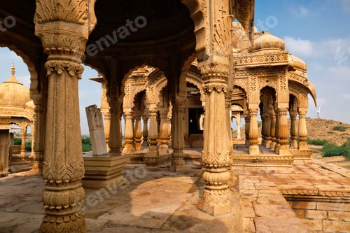 Preview: Bada Bagh cenotaphs Hindu tomb mausoleum . Jaisalmer, Rajasthan, India