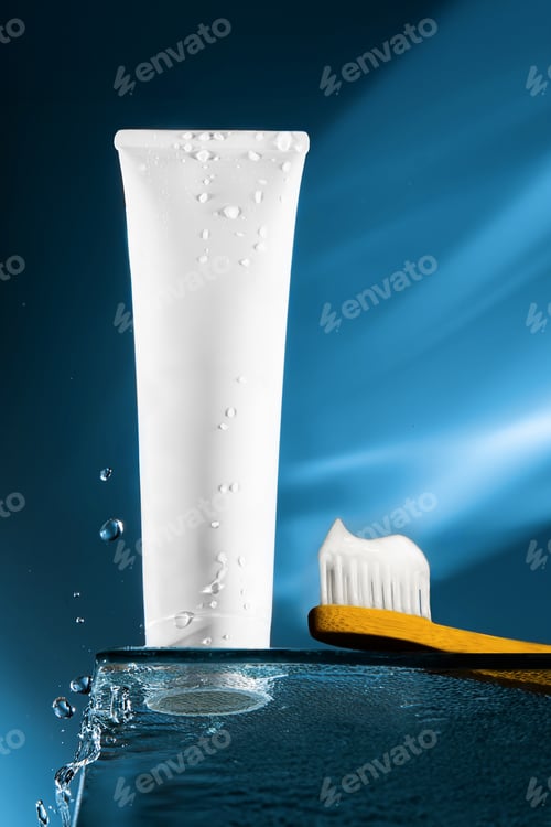 Preview: Refreshing dental hygiene toothpaste tube and brush