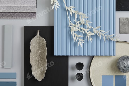 Preview: Flat lay composition of stylish architect moodboard