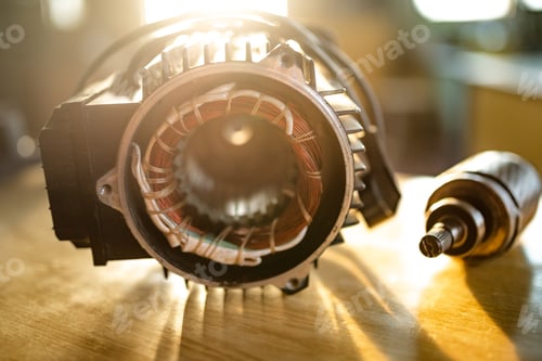 Preview: Close-up of a disassembled metal motor with wire