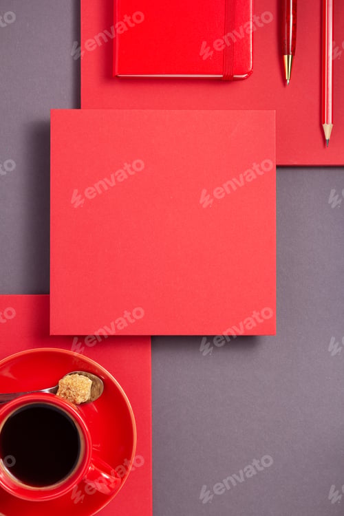 Preview: notebook with pen and cup of coffee