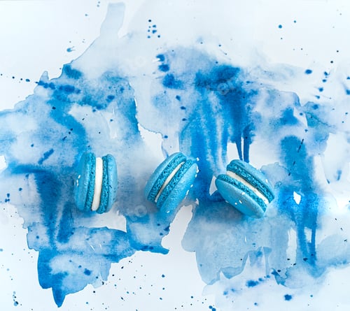 Preview: Blue Macarons with Watercolor Splash