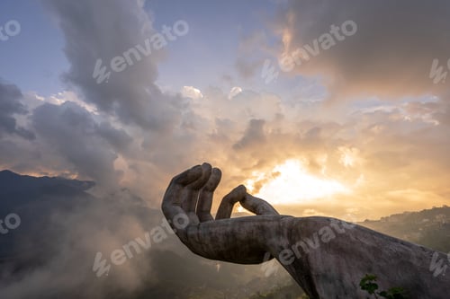 Preview: Beautiful landscape with mountains and sunset sky in Sapa, Vietnam