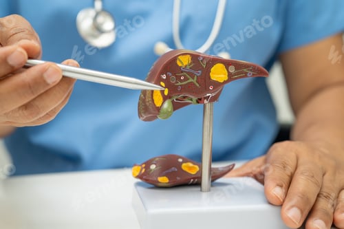Preview: Cirrhosis, Liver cancer, fatty liver, Asian doctor with liver human anatomy
