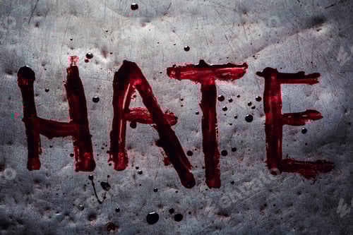 Preview: Word hate painted on metal table as a Halloween background