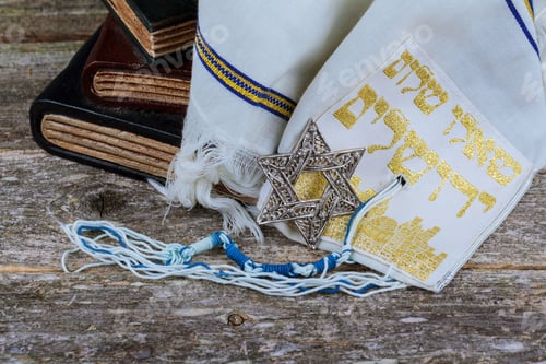 Preview: Prayer Shawl - Tallit, jewish religious symbol. Selective focus Jewish holiday