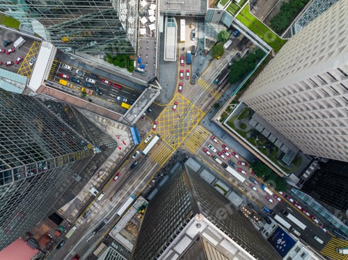 Preview: Central, Hong Kong 16 December 2021: Top down view of city traffic