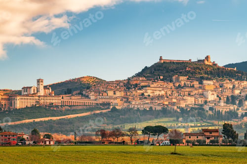 Preview: Assisi, Italy town skyline with the Basilica of Saint Francis of Assisi