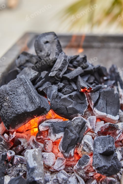 Preview: Lighting coals in the barbecue grill. BBQ party