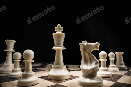 Preview: Macro shot of wooden chess figures on board