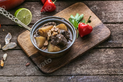 Preview: Potato and beef curry with coconut, thai cuisine