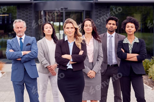 Preview: Portrait Of Multi-Cultural Business Team Outside Modern Office Building