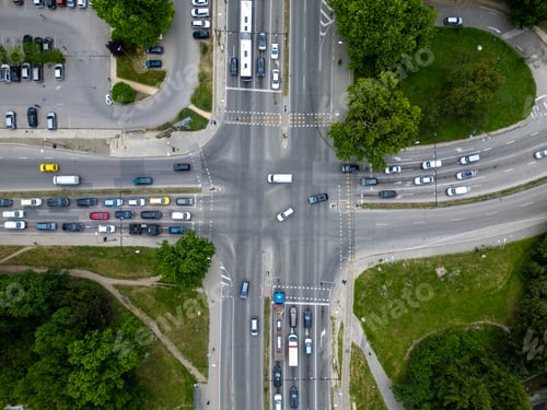 Preview: Aerial view from a drone to a road traffic in the Varna city, timelapse