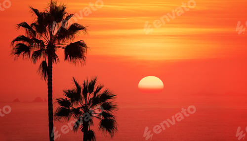 Preview: Silhouette palm trees in sunset skies. Lima, Peru
